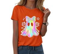 Halloween T Shirt for Women Pumpkin Leopard Print Tops Shirts Short Sleeve Casual Loose Tee Face T-Shirt Happy Halloween Tee Tops Tshirts Women Pumpkin Tshirt Ladies Tis The Season Graphic Shir ts
