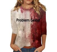 Halloween T-Shirt for Women UK Bloody Print Crew Neck Spooky Season Shirt 3/4 Length Sleeve Tee Scary Festival Celebration Blouse Halloween Fashion Gift Top (Brick Red, M)