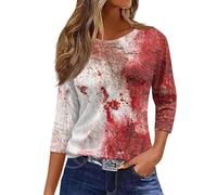 Halloween T-Shirt for Women UK Chost Scary Blood Print Spooky Season Tee 3/4 Length Sleeve Spooky Costume Horror Festival Family Party Celebration Halloween Street Travel (Dark Blue, XXXL)