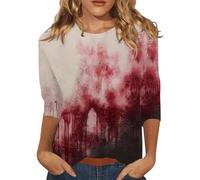 Halloween T-Shirt for Women UK Ladies Bloody T-Shirt Crew Neck Spooky Season Shirt 3/4 Sleeve Top Playful Festival Retro Style Outfit Clothes Home Halloween Decorating Costume (Orange, XXXL)