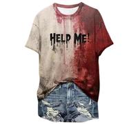 Halloween T Shirt I'm Okay It's NOT My Blood Short Sleeve Round Neck Tees with Bloody Printed Shirts Blood Halloween Costume Horror Lightweight T-Shirt Tops