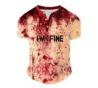 Halloween T-Shirt Men, Halloween Costume Men's Blood Splash Print Buttons Shirt Bloody Letter Pattern Crew Neck Tops Casual Fashion Trends Party Top for Carnival Cosplay Festival