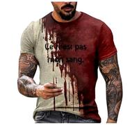 Halloween T-Shirt Men, Halloween Costume Men's Bloody Letter Pattern Round Shirts Blood Splash Print Long Sleeve Shirt Fashion Trends Festival Party Tops for Carnival Cosplay Streetwear