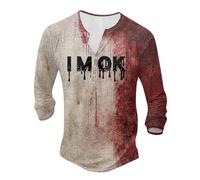 Halloween T-Shirt Men, Halloween Costume Men's Problem Solved Blood Festival Tops Blood Splash Print Long Sleeve Shirts Casual Fashion Trends Buttons Top for Carnival Cosplay Everyday