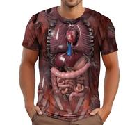 Halloween T-Shirt Men's Crew Neck Inner Organs Graphic Terror Short Sleeve Shirt Body Anatomy Tops Integrated Organ 3D Print Top Anatomy of the Human Body Tee, red, XXL