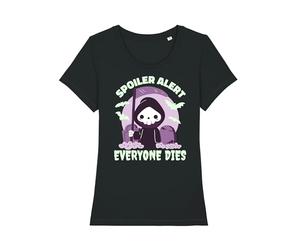 Halloween T-Shirt Mens Or Womens, Grim Reaper Spoiler Alert Everyone Dies Fancy Dress Tee, Made from Organic Cotton