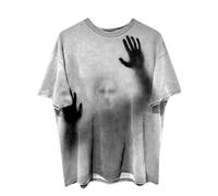 Halloween T-Shirt Men's Plus Size Scary T-Shirt with Handprints Horror T-Shirts Crew Neck Ghost Theme T-Shirts Short Sleeve Tops Fashion Comfortable Tee Shirts Tunic Tops