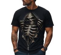 Halloween T-Shirt Men's Scary, Halloween Costume Men's Horror Skeleton Grim Reaper Crew Neck Top Short Sleeve Shirt Casual Large Sizes 3D Print Gothic Clothing for Carnival Cosplay