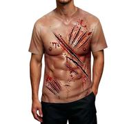 Halloween T-Shirt Men's with Blood, Halloween Costume Men's Scary Short Sleeve Crew Neck Large Sizes Horror Costume Muscle Claw Traces Oversize Short Sleeve T-Shirt for Carnival Party