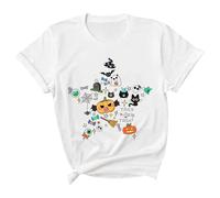 Halloween T Shirt Women Men, Halloween Skeleton Pumpkin Adult Tops Tshirt, Funny Short Sleeve Shirts for Women Men (UK, Alpha, M, Regular, Regular, Light Gray)