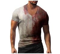 Halloween T Shirts for Men Blood Stained T Shirt, Men's Casual Short Sleeve Tshirt Blood Gothic Horror Tops Crew Neck Tee for Halloween Cosplay Costume