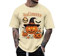 Halloween T Shirts for Men Bloodstained Short Sleeve T-Shirts Casual Crew Neck Basic Tshirt Spooky Graphic Shirt Funny Horror T Shirts Big and Tall Mens Halloween Costumes (Beige, L)