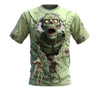Halloween T-Shirts for Men Long Sleeve T-Shirt Slogan Fancy Dress Idea Scary Bones Spooky Party Use Easy Quick Cheap Dad Gift Light Green