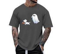 Halloween T Shirts for Men Pumpkin Printed Cotton Regular Fit Crew Neck Short Sleeve T-Shirt Classic Basic Sarcastic Humor Saying Pullover Tops Horror T Shirt Mens Scary Costume (Grey, XL)