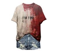 Halloween T Shirts for Women Im Fine Tshirt Blood Stained Tops Women Bloody T Shirt I'm Ok It's Not My Blood Shirt Short Sleeve Im Fine Shirt Hallowen Costume for Women UK (XL)