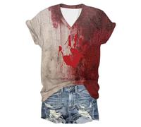 Halloween T Shirts for Women UK, Blood Splatter Funny Scary Slogan Top Bloody Art Short Sleeve Top Bloodstain Shirt Halloween Blood Splatter Problem Solved T Shirts Horror Tshirt Women Light Gray