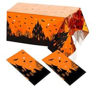 Halloween Table Cloth 2 Pcs Plastic Halloween Table Cover Black Orange Halloween Tablecloth Disposable Halloween Table Decorations Outdoor Scary Rectangular Halloween Party Decoration, 54 x 72 inches