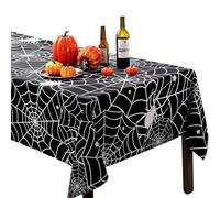 Halloween Table Cloth, Decorations Indoor Outdoor Party Home Decorations with Scary Spider Web Black PVC Tablecloths Rectangular Waterproof Tablecover, 7ft x 4.5ft