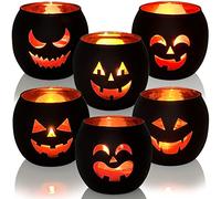 Halloween Table Decor Set of 6, Jack O Lanterns Black Glass Votive Tealight Candle Holders, Halloween Decorations Indoor Party Mantel Coffe Table Centerpiece Decor