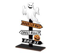 Halloween Table Decoration - Pumpkin Ghost Desktop Centerpiece, Wooden Decor | Ideal for Kitchen Home Party Setup, Charming and Spooky Seasonal Display, Halloween Holiday Decoration, 8x4x14cm