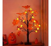 Halloween Table Decorations Black Halloween Tree Lights Battery Operated Artificial Black Tabletop Spooky Tree Decor with Pumpkin Bat Ghost Lights