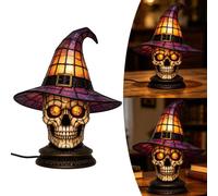 Halloween Table Lamp, Vintage Style Witch Hat Night Light, Usb Powered, Desktop Decorative Ornament, Skull