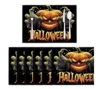 Halloween Table Mats Set of 8, Washable Non-slip Place Mats Pumpkin Monster Heat Insulation Placemats for Kitchen Dinning Restaurant, 45x30cm, Black