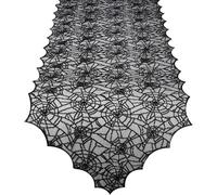 Halloween Table Runner 1.8m Spider Web Lace Festival Table Cover Halloween Table Decorations Black Lace Spiderweb Tablecloth for Halloween Party Decor