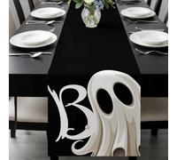 Halloween Table Runner 14x72 Inches Long Ghost Abstract Cotton Linen Table Runner Burlap Style for Dinner Table Party Decor Tabletop Decorations