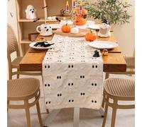 Halloween Table Runner 33cm Wide, Spooky Ghost Jacquard Runner for Dining Table, Farmhouse Fall Party Decor for Kitchen Home (33x183cm,beige)