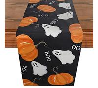 Halloween Table Runner Black, 13 x 72 Inch Painting Ghost Pumpkins Boo Table Runner, Seasonal Fall Holiday Kitchen Dining Polyester Table Line for Home Party Decor