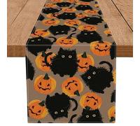 Halloween Table Runner Black Cat Pumpkins Seasonal Kitchen Dining Table Home Outdoor Party Decorations