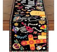 Halloween Table Runner, Day of The Dead Table Runner Dia De Los Muertos Sugar Skull Tablerunner Mexican for Table Line Cover Tablecloth for Kitchen Halloween Party Decor