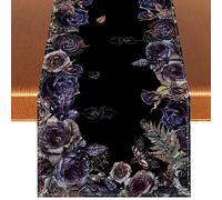 Halloween Table Runner Gothic Skull Tablecloth Day of The Dead Roses Skull Decor Halloween Decorations and Supplies for Home Kitchen Table-13×72’’