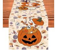 Halloween Table Runner Pumpkin, 13 x 72 Inch Cute Pumpkin Candy Beige Table Decoration, Halloween Painting Seasonal Fall Holiday Kitchen Dining Table Runner for Home Indoor Outdoor Party