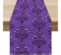 Halloween Table Runner, Purple Gothic Horror Pumpkin Eyes Grotesque Patterns Witch Table Decor Table Top Dining Kitchen Wedding Party 13x36 Inch