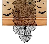 Halloween Table Runner with 16 Pack 3D Bats,Black Lace Spider Web Table Runner Creepy Scary Runner for Halloween Party Holiday Kitchen Dining Dinner Table Party Decoration Indoor Outdoor 18x72In