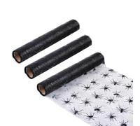 Halloween Table Runner With Placemats Spider Web Pattern Tulle Mesh Polyester Custom Size Dining Party Decor 11x108 Inch Easy-Care For Home Fireplace Bookshelf Window(spider)