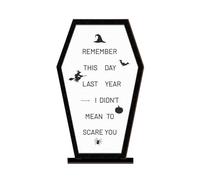Halloween Table Sign Decoration - Halloween Centrepiece Wooden Coffin Blackboard Sign - Festive Decoration with Scary Message for Farmhouse Living Room Bedroom