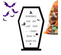 Halloween Table Sign, Desk Wooden Coffin Sign for Halloween, Gothic Display Message Board Ornament for Living Room Haunted House Shelf Garden Farmhouse