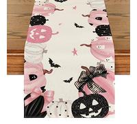 Halloween tablecloth 13 x 72 Inches - Pink Pumpkin Lantern, Pumpkin & Bat Patterns | Holiday Kitchen Dining Table Decoration | Indoor Outdoor Home Party Decor