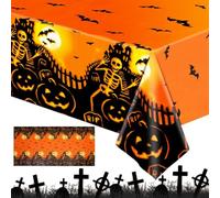 Halloween Tablecloth, 274 x 137 cm, Halloween Orange Tablecloth, Happy Decoration, Halloween Party Decoration Set, Scary Bats, Table Decoration, Halloween Decoration for Home, Table, Garden