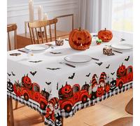 Halloween Tablecloth 52x70 Inch Rectangular, Gnome Pumpkin Ghost Decorations Seasonal Halloween Holiday Scalloped Edge Waterproof Table Cover Home Party Picnic Dinner Decor