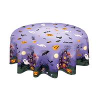 Halloween Tablecloth Round 60 Inch Spider Web Pumpkin Decoration Outdoor Table Cloth Purple Rustic Table Cover for Dining Kitchen Holiday Party Picnic Home Halloween Party Decor