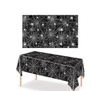 Halloween Tablecloths - Waterproof Plastic Spider Web Design with Realistic Spider,Star Patterns,Easy Clean for Halloween Party Decorations Indoor/Outdoor Use (Black,2pcs)