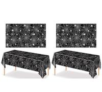 Halloween Tablecloths - Waterproof Plastic Spider Web Design with Realistic Spider,Star Patterns,Easy Clean for Halloween Party Decorations Indoor/Outdoor Use (Black,4pcs)