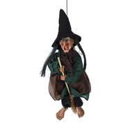 Halloween Tables from Ceiling Halloween Hanging Animated Talking Witch Props Sound Control Crystal Beads Wedding (Green, One Size)