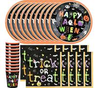 Halloween Tableware Set - 10 Guests - Paper Plates, Napkins, Cups for Halloween Party Supplies Table Decor 30pcs