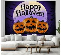 Halloween Tapestry 70x100cm, Halloween Party Decorations, Full moon background Smiling Pumpkin for Scary Party Supplies Indoor Outdoor Garden Door Wall