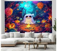 Halloween Tapestry Animated Ghost Pumpkin Fantasy Art - 100x150cm Orange blue